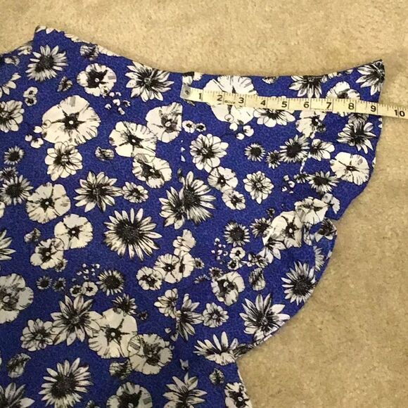 Sami & Jo Women’s Blouse Blue Daisy Floral Ruffle 3/4 Sleeve Top Slip On Size XL - Picture 10 of 10